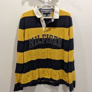 Tommy Hilfiger Yellow and Navy Striped Rugby Polo